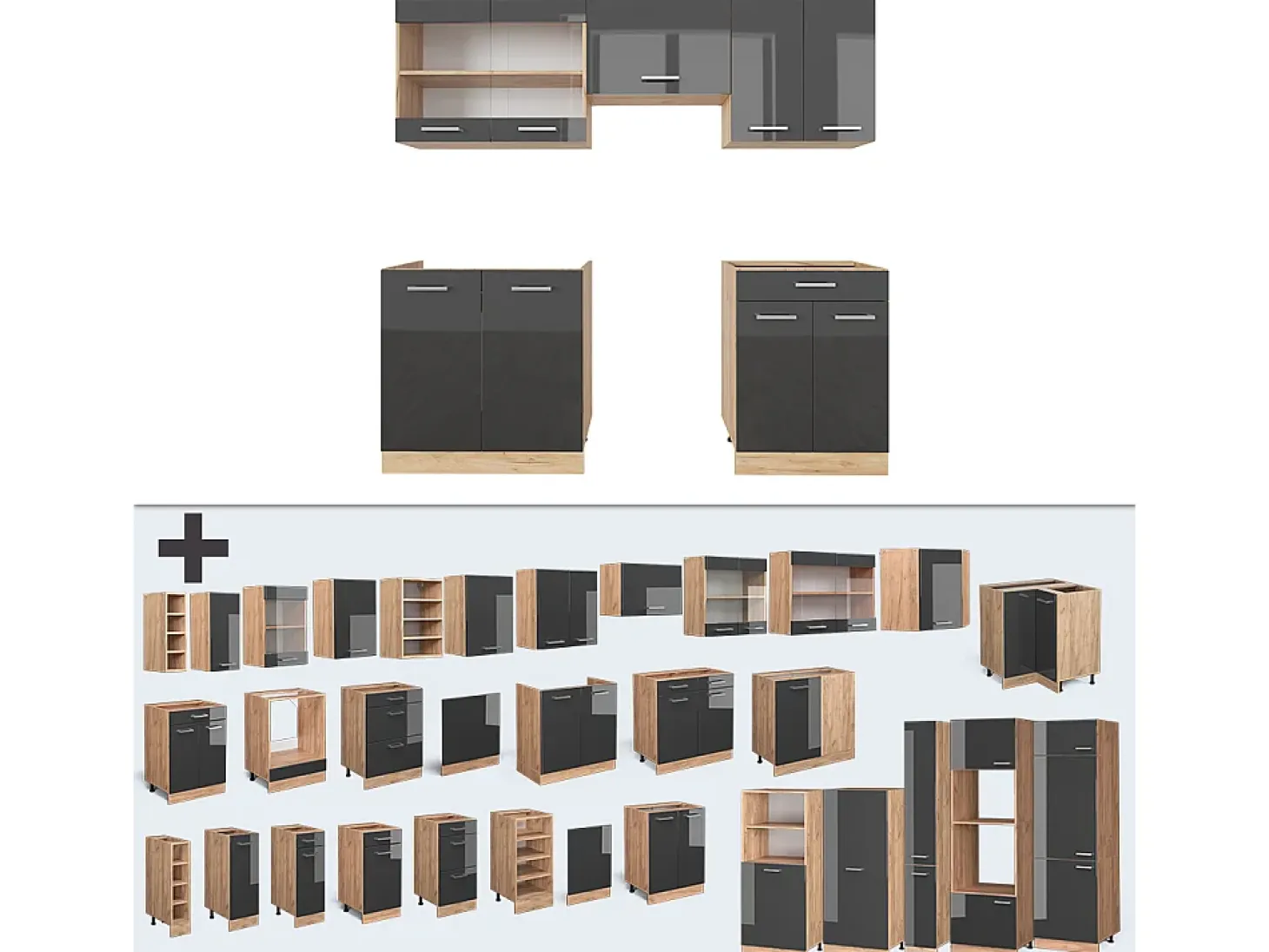 Mueble de cocina antracita brillo intenso/roble dorado eléctrico 200x46x81.6 r-line