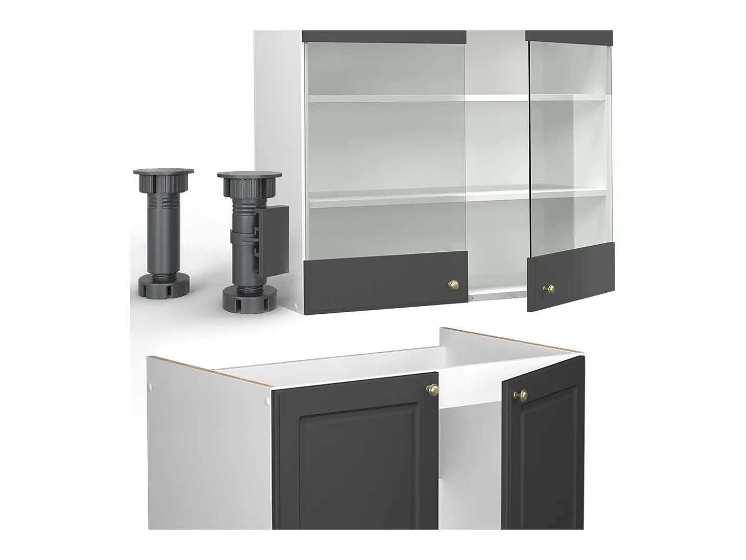 Mueble de cocina antracita-oro/blanco 200x60x81.6 fame-line