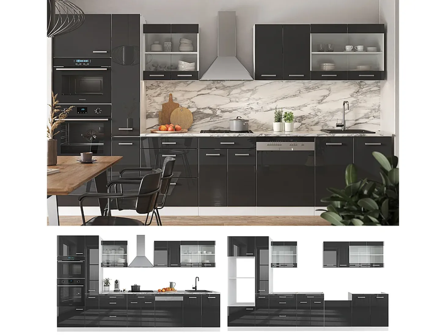 Mueble de cocina antracita brillo intenso/blanco 350x46x81.6 r-line
