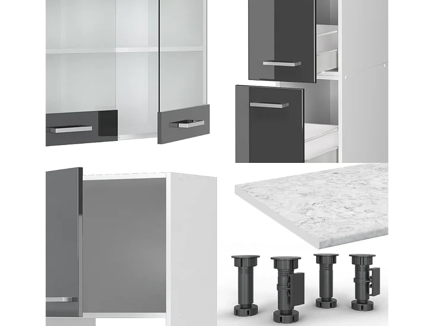 Mueble de cocina antracita brillo intenso/blanco 350x46x81.6 r-line