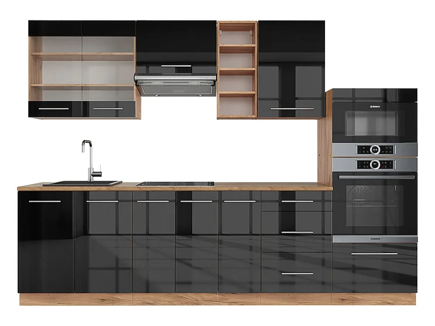 Mueble de cocina antracita brillo intenso/roble dorado eléctrico 280x46x81.6 fame-line