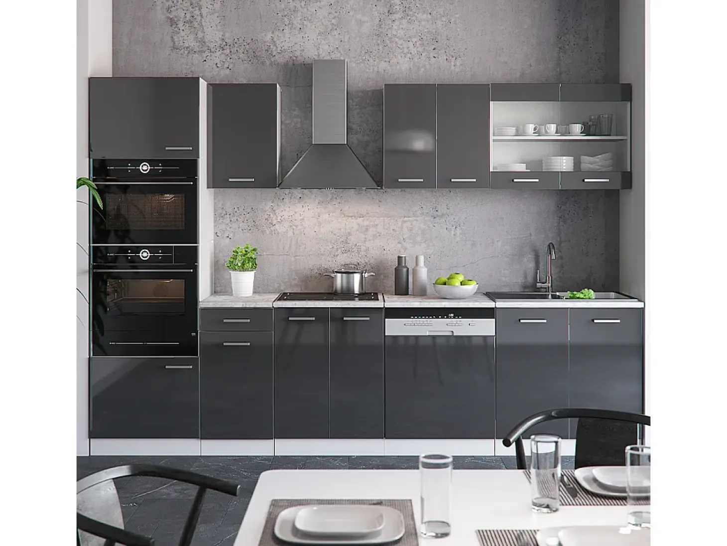 Mueble de cocina antracita brillo intenso/blanco 300x60x81.6 r-line