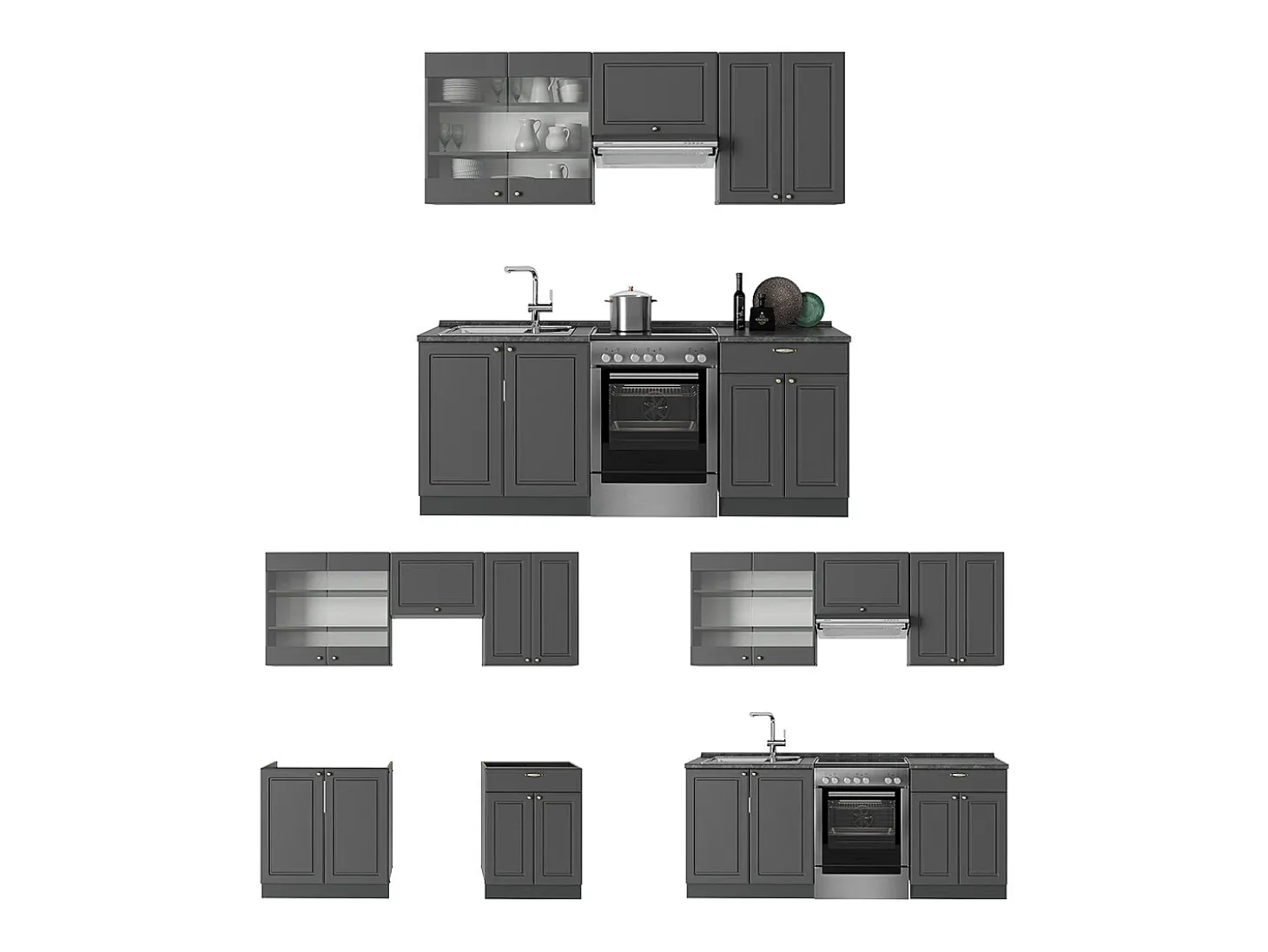 Mueble de cocina antracita-oro landhaus 200x60x81.6 fame-line
