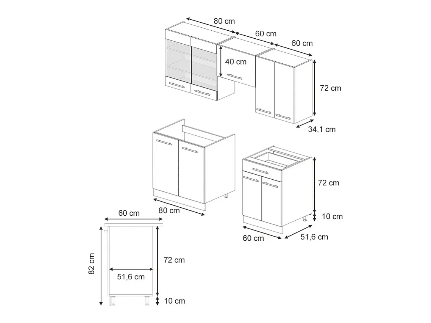 Mueble de cocina antracita-oro landhaus 200x60x81.6 fame-line
