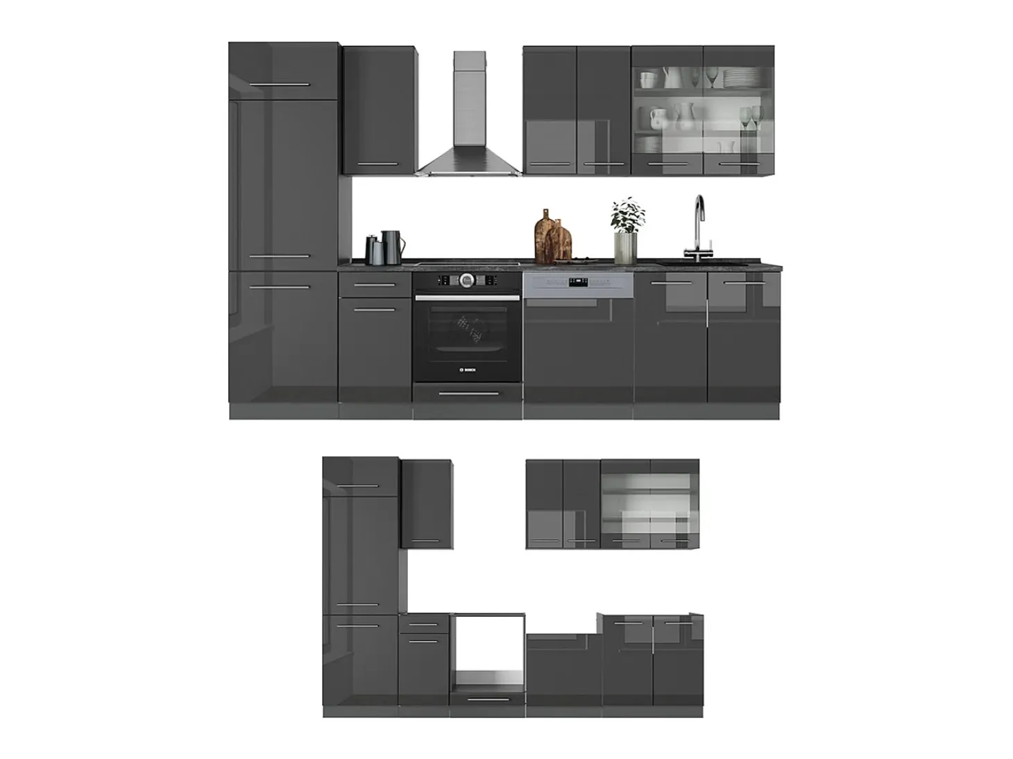 Mueble de cocina antracita alto brillo 300x60x81.6 fame-line