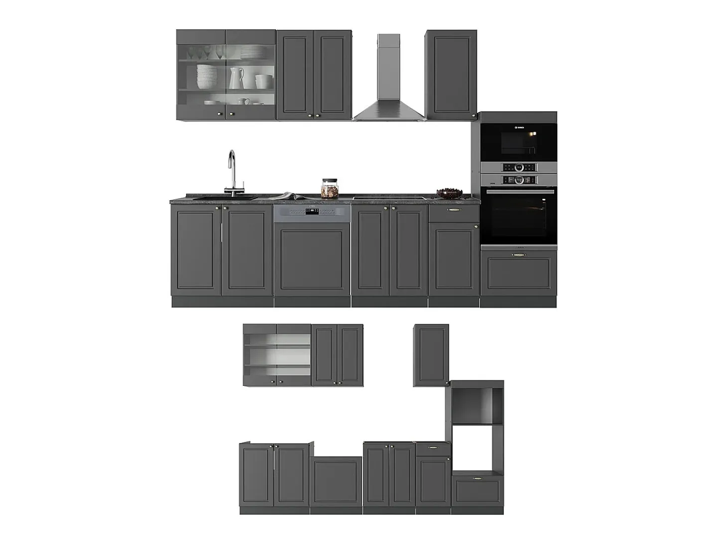 Mueble de cocina antracita-oro landhaus 300x60x81.6 fame-line