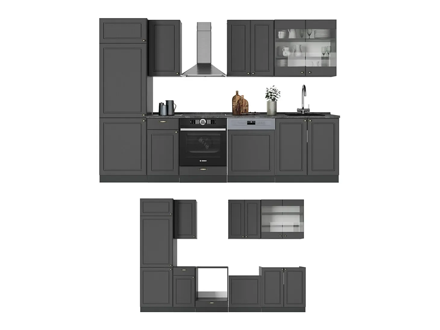 Mueble de cocina antracita-oro landhaus 300x46x81.6 fame-line