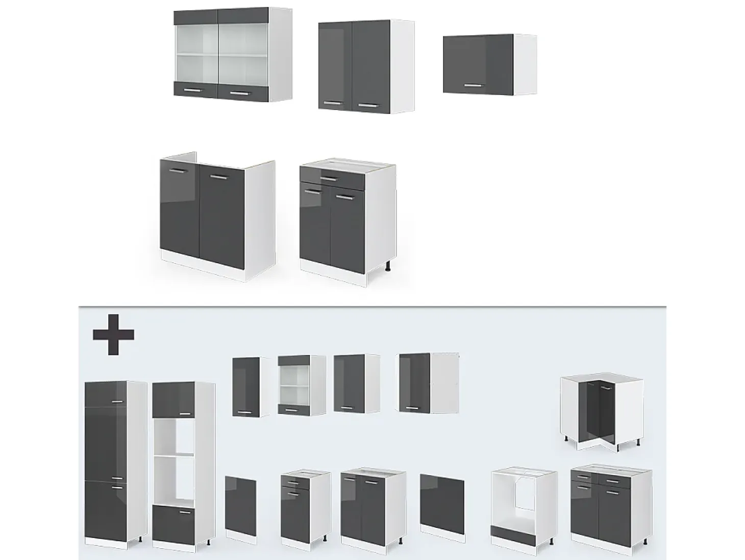 Mueble de cocina antracita brillo intenso/blanco 200x60x81.6 r-line