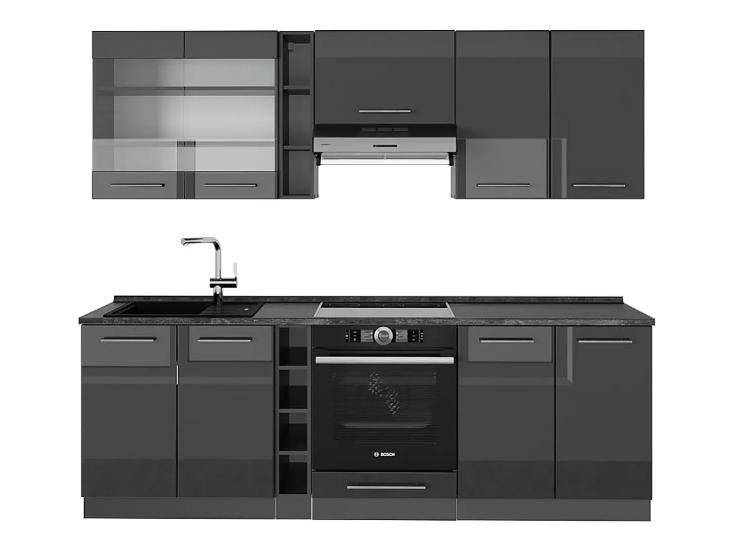 Mueble de cocina antracita alto brillo 235x60x81.6 fame-line