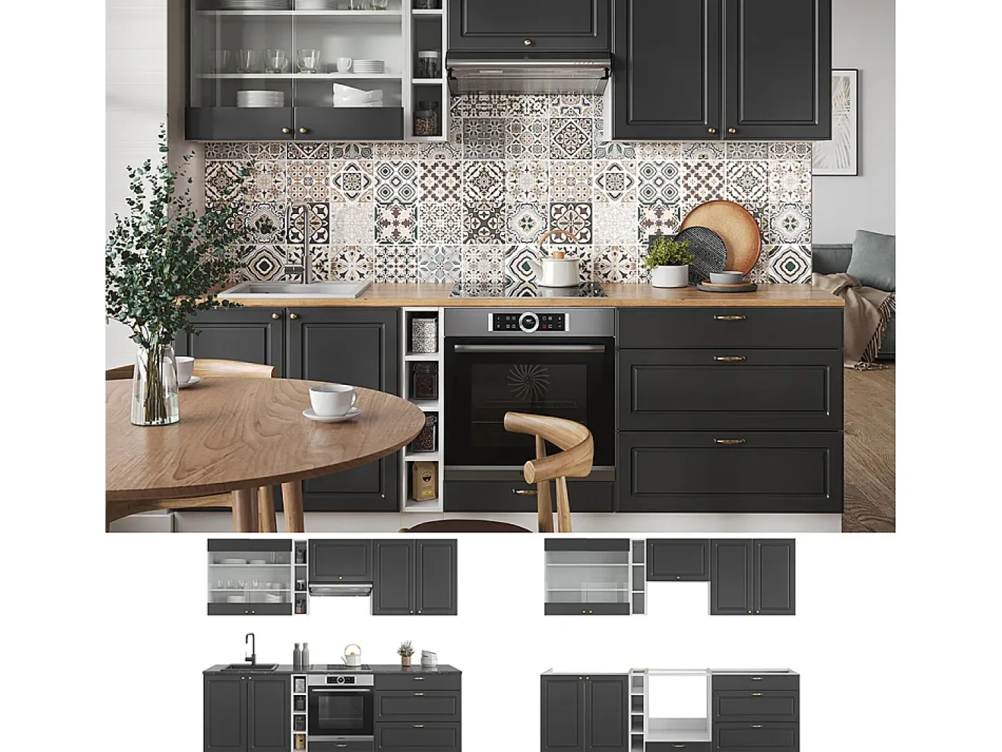 Mueble de cocina antracita-oro/blanco 235x46x81.6 fame-line