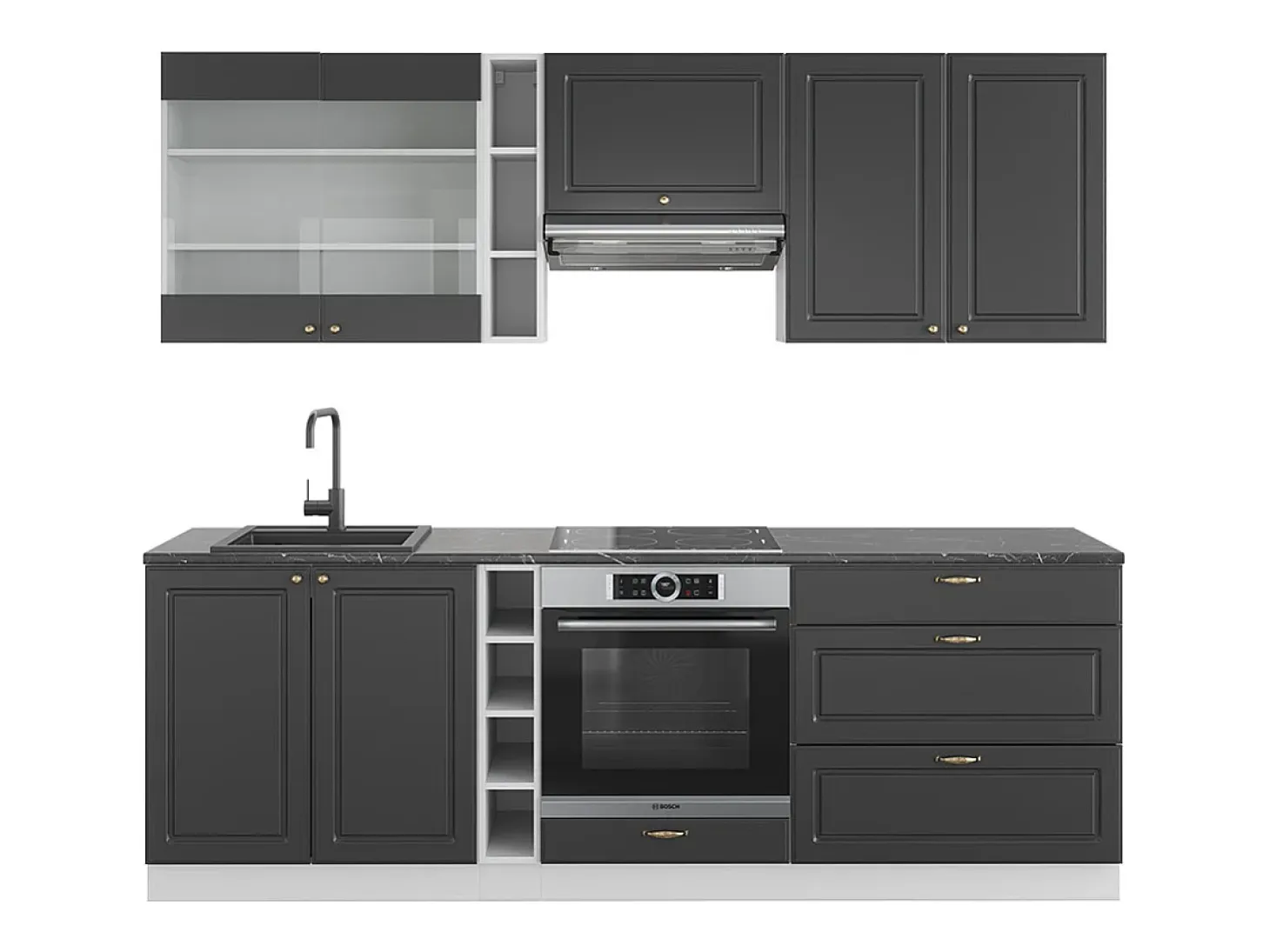 Mueble de cocina antracita-oro/blanco 235x46x81.6 fame-line