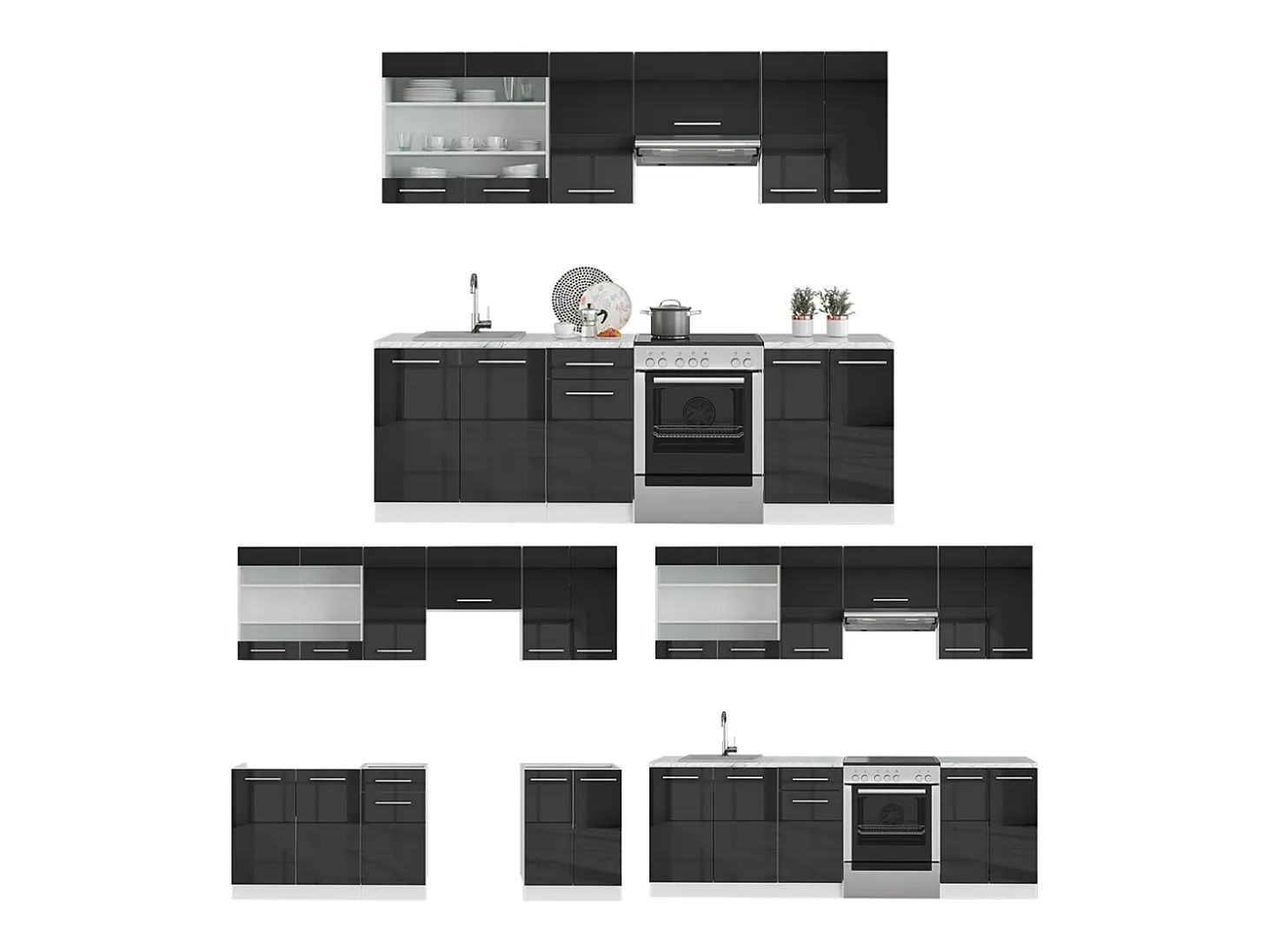 Mueble de cocina antracita brillo intenso/blanco 240x60x81.6 fame-line