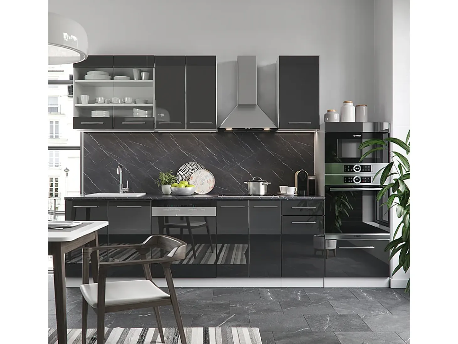 Mueble de cocina antracita brillo intenso/blanco 300x60x81.6 fame-line