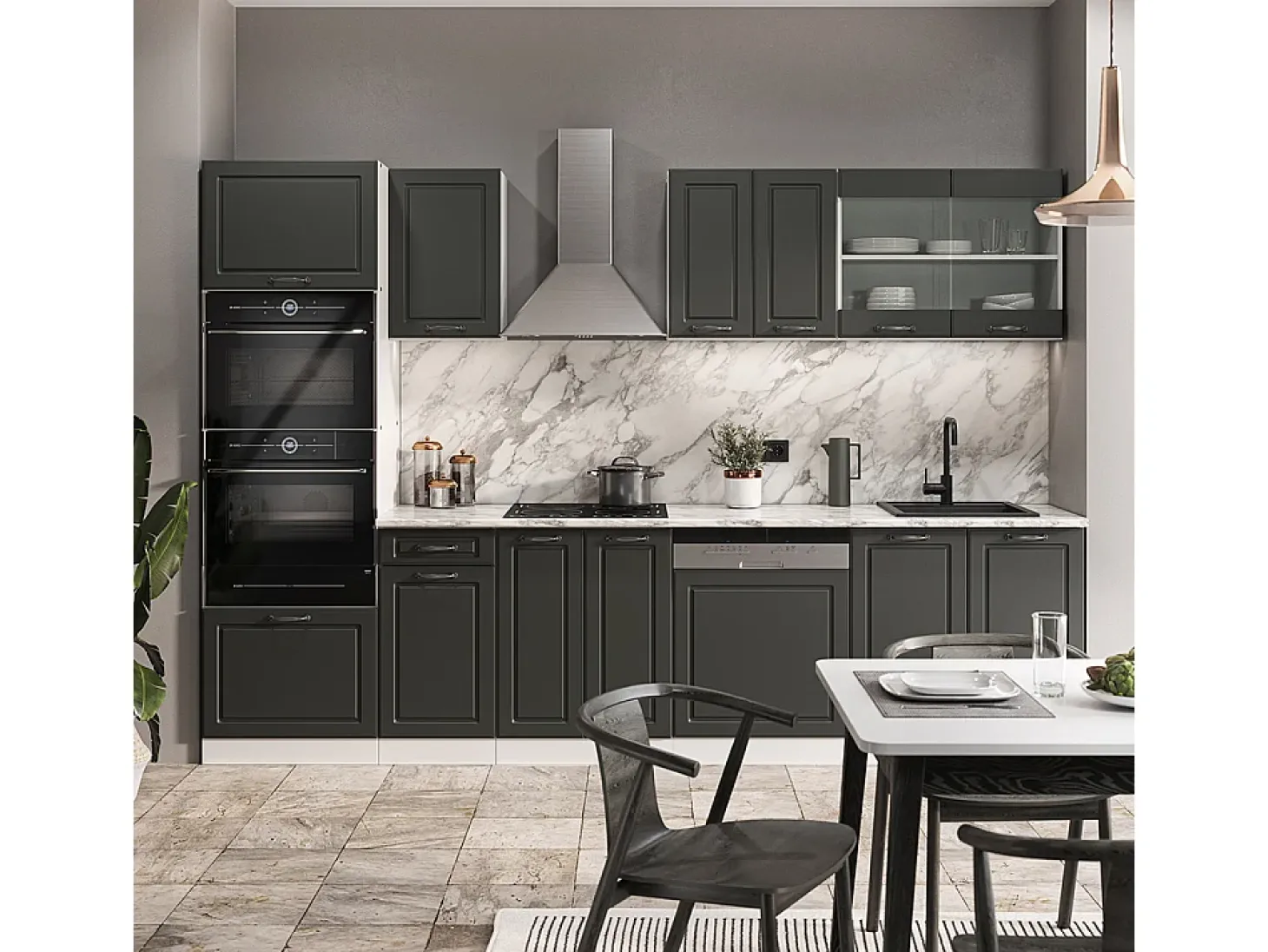 Mueble de cocina antracita casa de campo/blanco 300x60x81.6 r-line