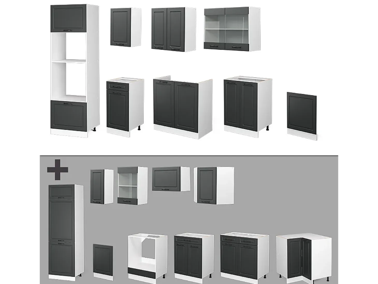 Mueble de cocina antracita casa de campo/blanco 300x60x81.6 r-line