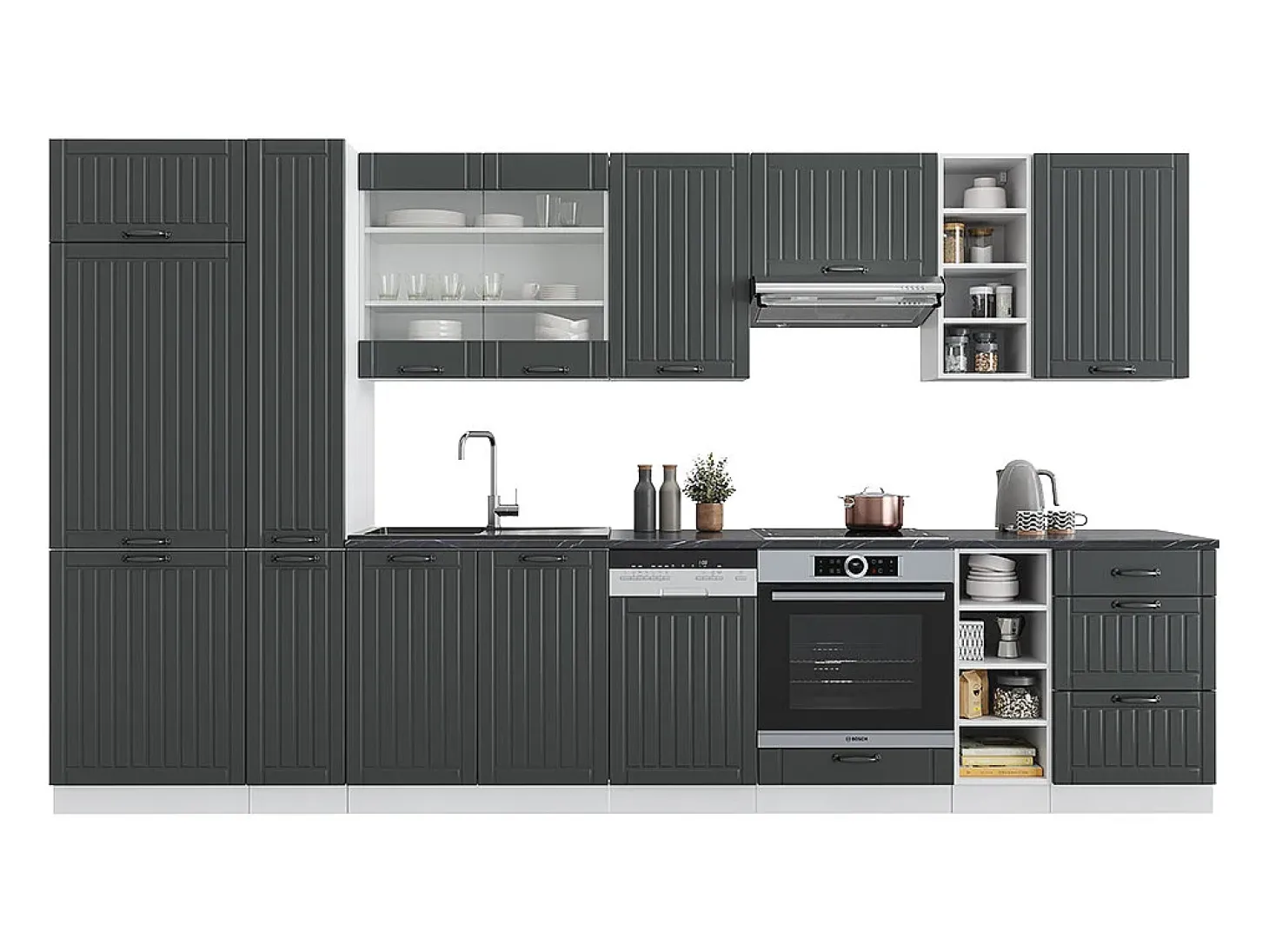 Mueble de cocina antracita casa de campo/blanco 355x46x81.6 fame-line