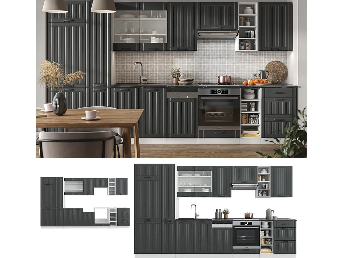 Mueble de cocina antracita casa de campo/blanco 355x46x81.6 fame-line