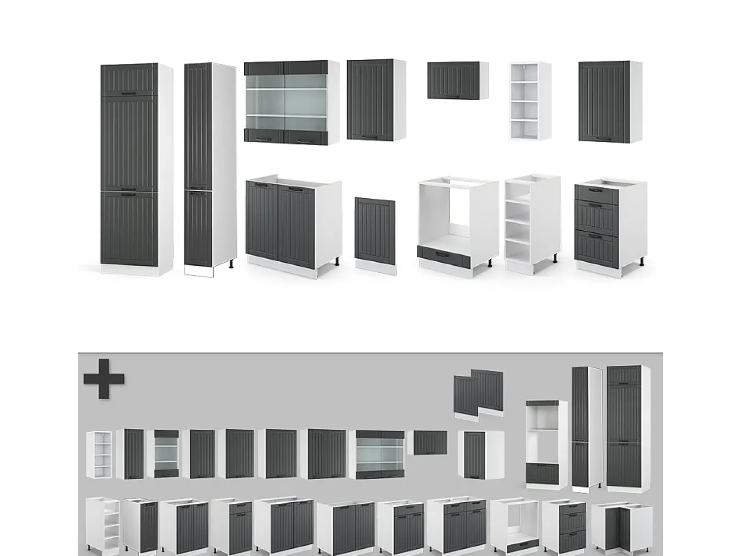 Mueble de cocina antracita casa de campo/blanco 355x46x81.6 fame-line