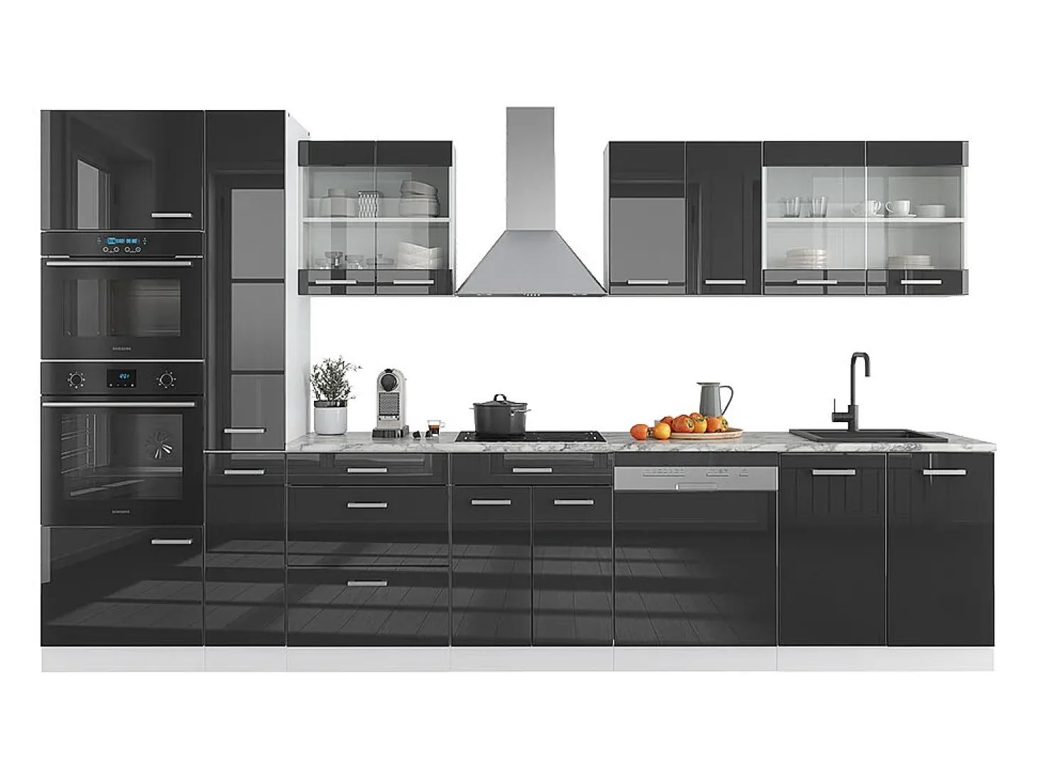 Mueble de cocina antracita brillo intenso/blanco 350x60x81.6 r-line