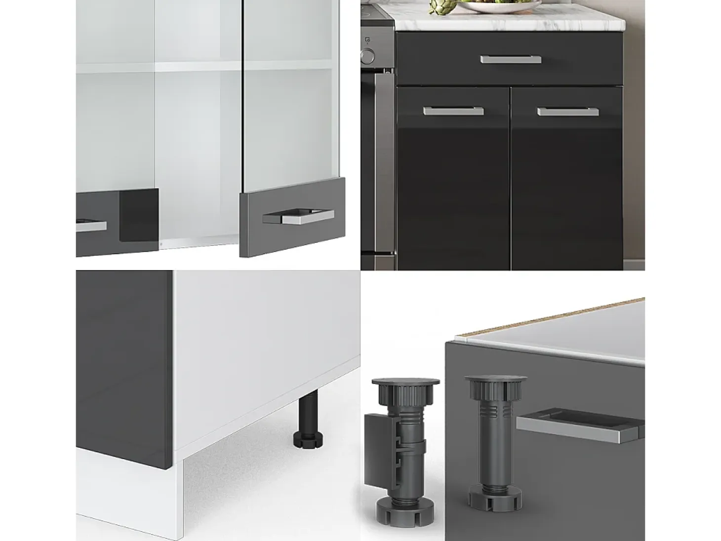 Mueble de cocina antracita brillo intenso/blanco 200x46x81.6 r-line