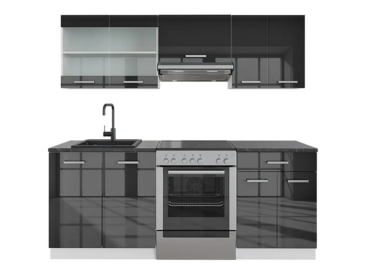Mueble de cocina antracita brillo intenso/blanco 200x46x81.6 r-line