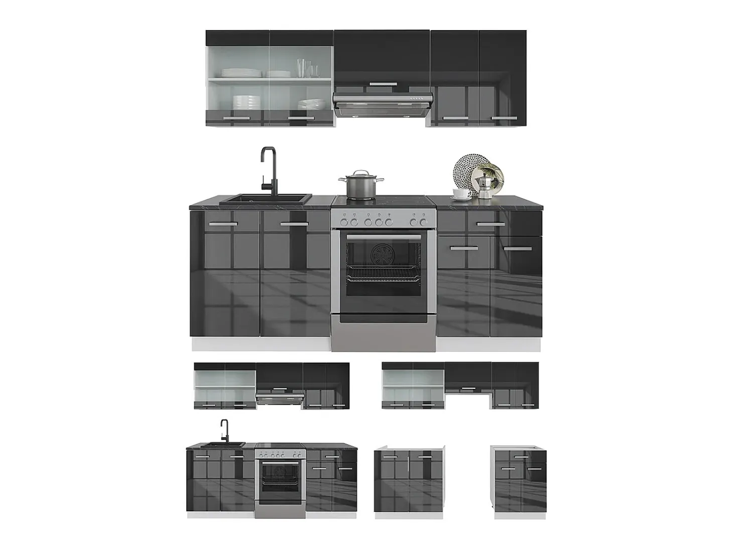 Mueble de cocina antracita brillo intenso/blanco 200x46x81.6 r-line