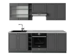 Mueble de cocina antracita-oro landhaus 235x60x81.6 fame-line