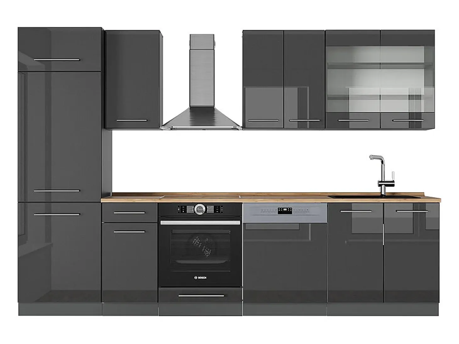 Mueble de cocina antracita alto brillo 300x60x81.6 fame-line