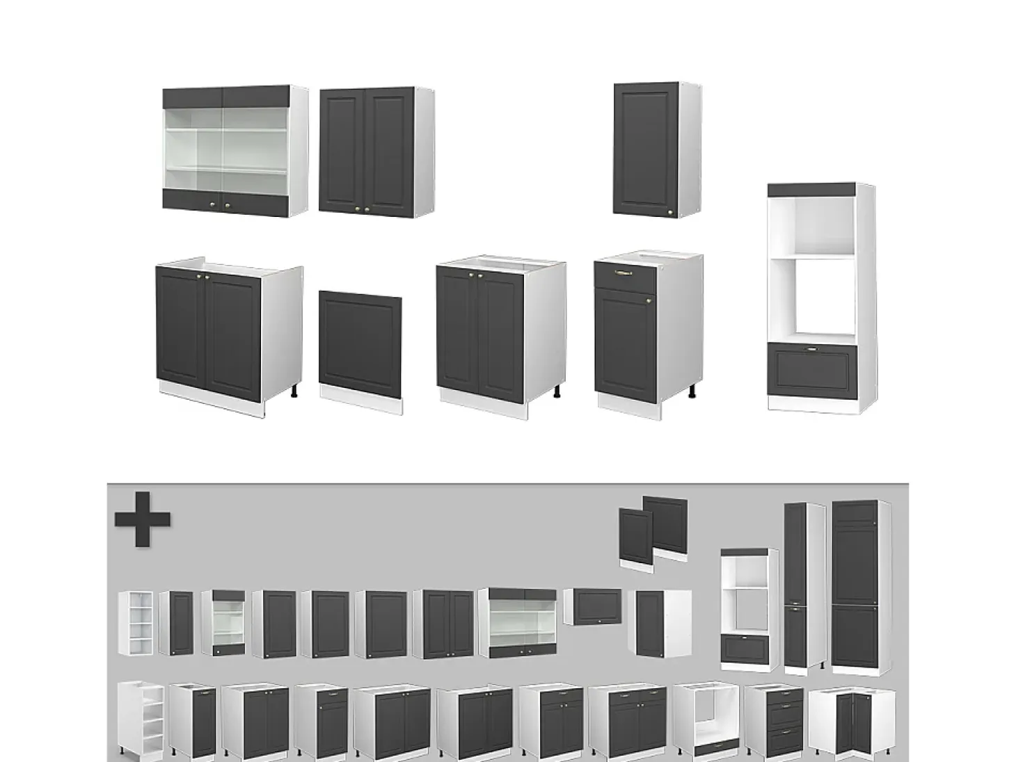 Mueble de cocina antracita-oro/blanco 300x60x81.6 fame-line