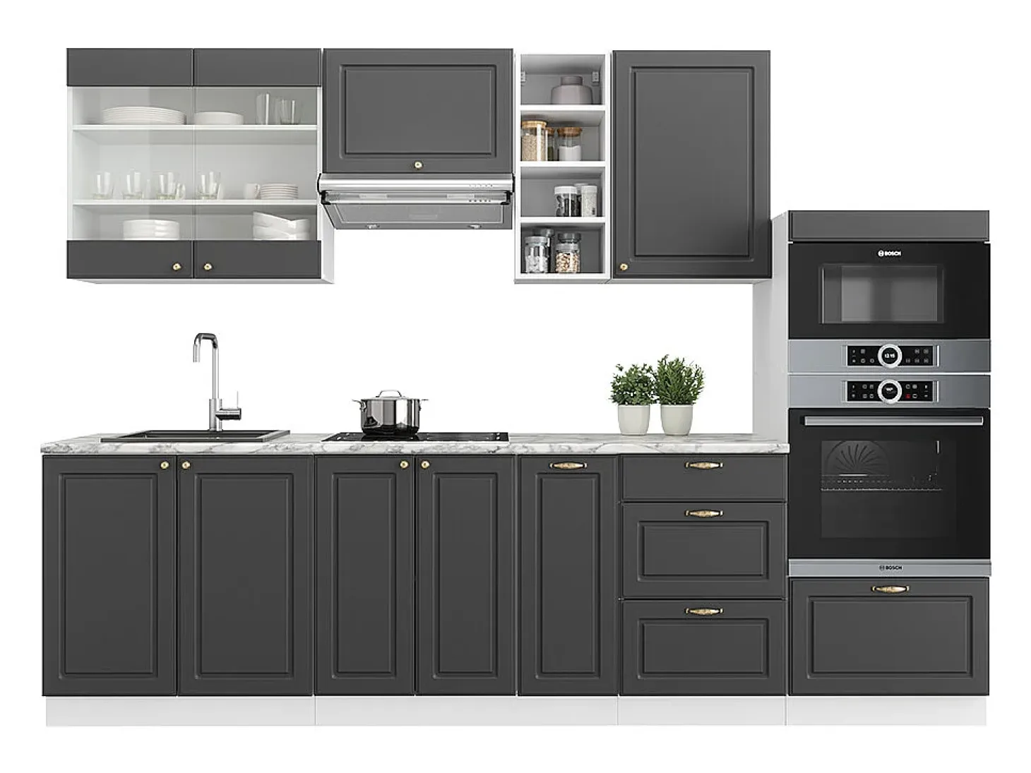 Mueble de cocina antracita-oro/blanco 280x60x81.6 fame-line