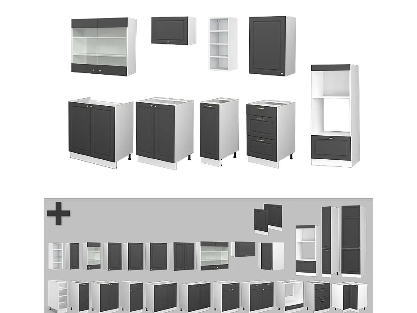Mueble de cocina antracita-oro/blanco 280x60x81.6 fame-line
