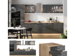 Mueble de cocina antracita brillo intenso/roble dorado eléctrico 350x46x81.6 r-line