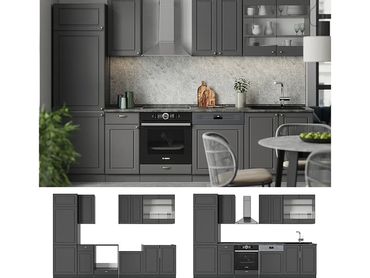 Mueble de cocina antracita-oro landhaus 300x60x81.6 fame-line