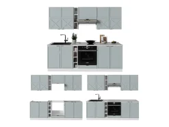 Mueble de cocina azul claro-gris-blanco 235x60x81.6 fame-line