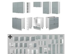 Mueble de cocina azul claro-gris-blanco 235x60x81.6 fame-line