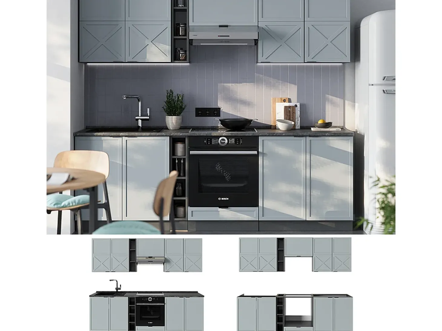 Mueble de cocina azul claro/gris antracita 235x46x81.6 fame-line