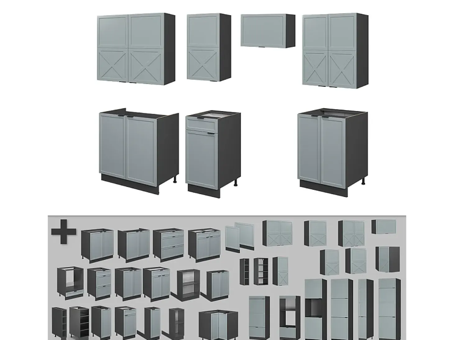 Mueble de cocina azul claro/gris antracita 240x60x81.6 fame-line