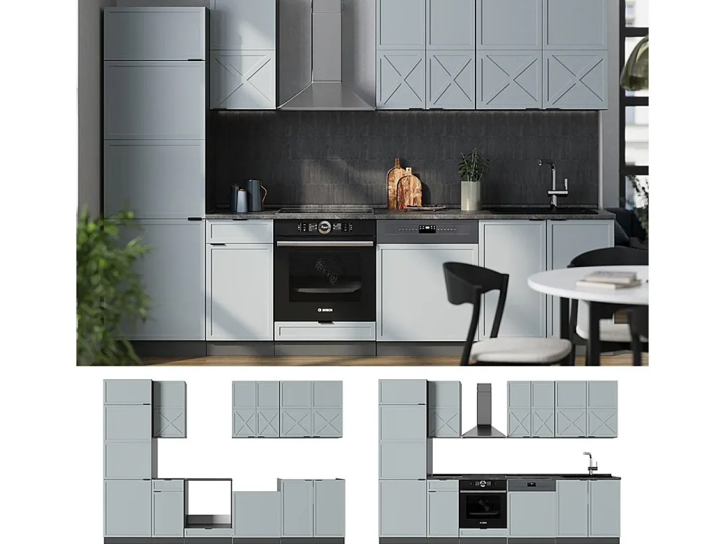 Mueble de cocina azul claro/gris antracita 300x60x81.6 fame-line