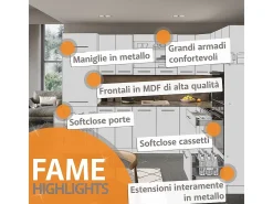 Mueble de cocina azul claro-gris-blanco 280x60x81.6 fame-line