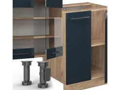 Mueble de cocina azul oscuro alto brillo/roble dorado 300x60x81.6 fame-line