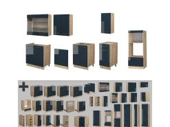 Mueble de cocina azul oscuro alto brillo/roble dorado 300x60x81.6 fame-line
