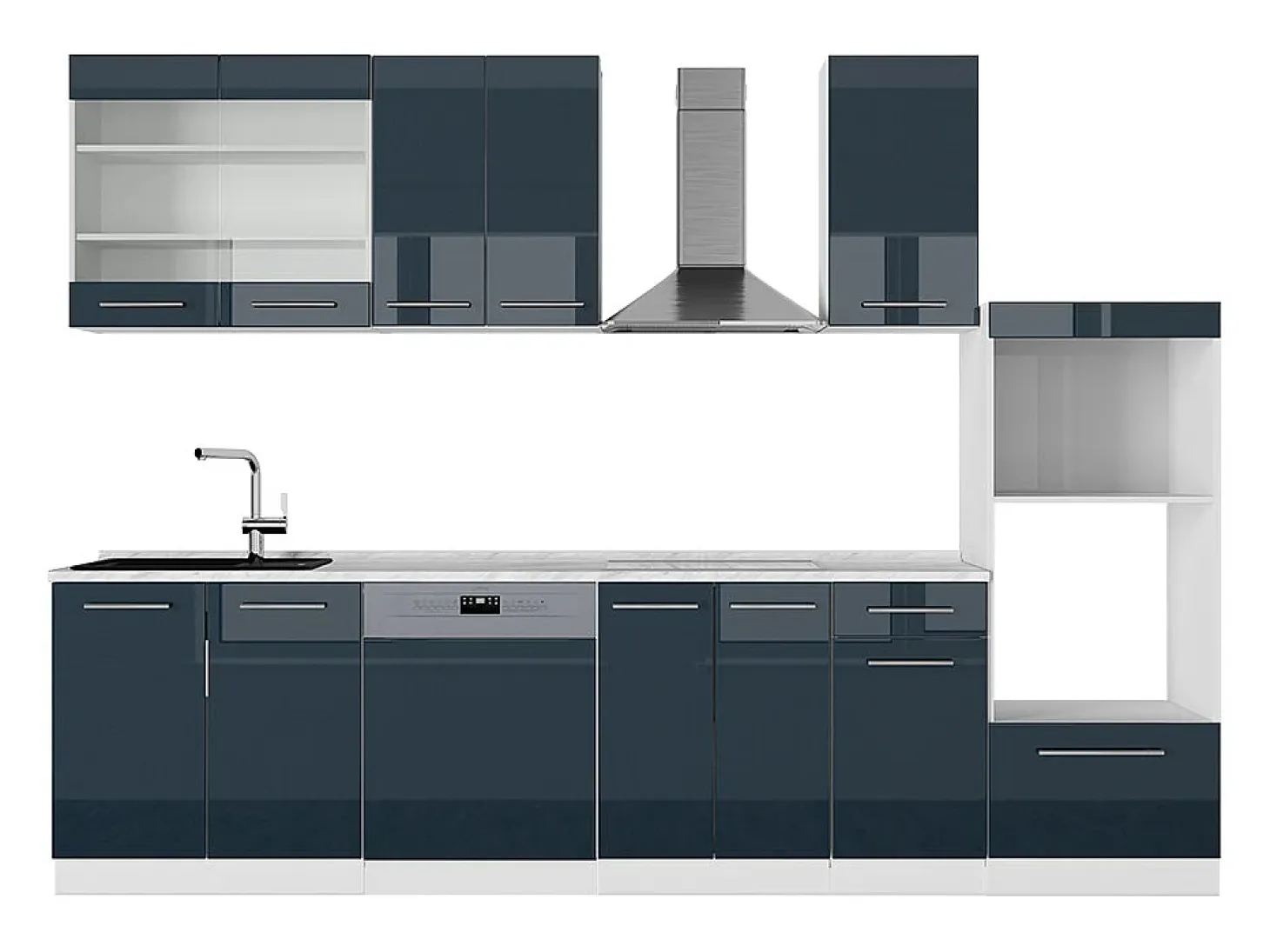 Mueble de cocina azul oscuro alto brillo/blanco 300x60x81.6 fame-line