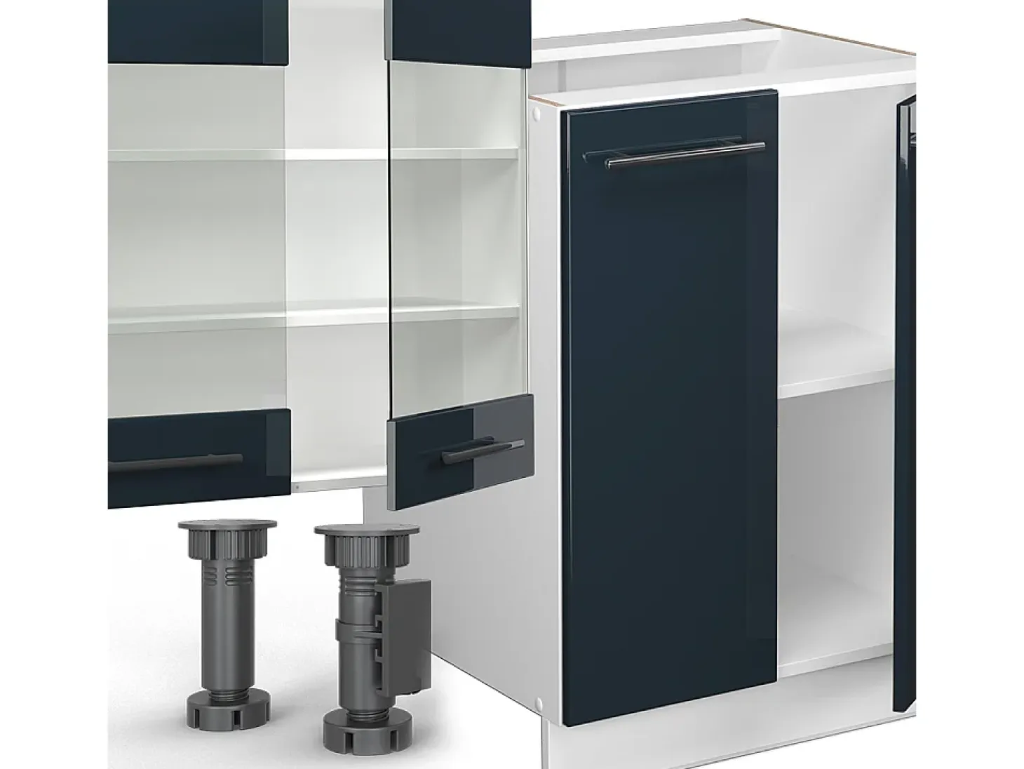 Mueble de cocina azul oscuro alto brillo/blanco 300x60x81.6 fame-line
