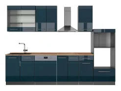 Mueble de cocina azul oscuro alto brillo/antracita 300x60x81.6 fame-line