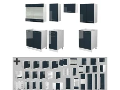 Mueble de cocina azul oscuro alto brillo/blanco 240x60x81.6 fame-line
