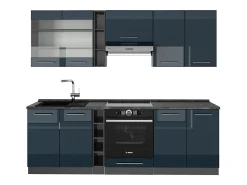 Mueble de cocina azul oscuro alto brillo/antracita 235x60x81.6 fame-line