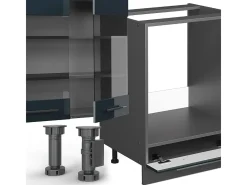 Mueble de cocina azul oscuro alto brillo/antracita 355x60x81.6 fame-line