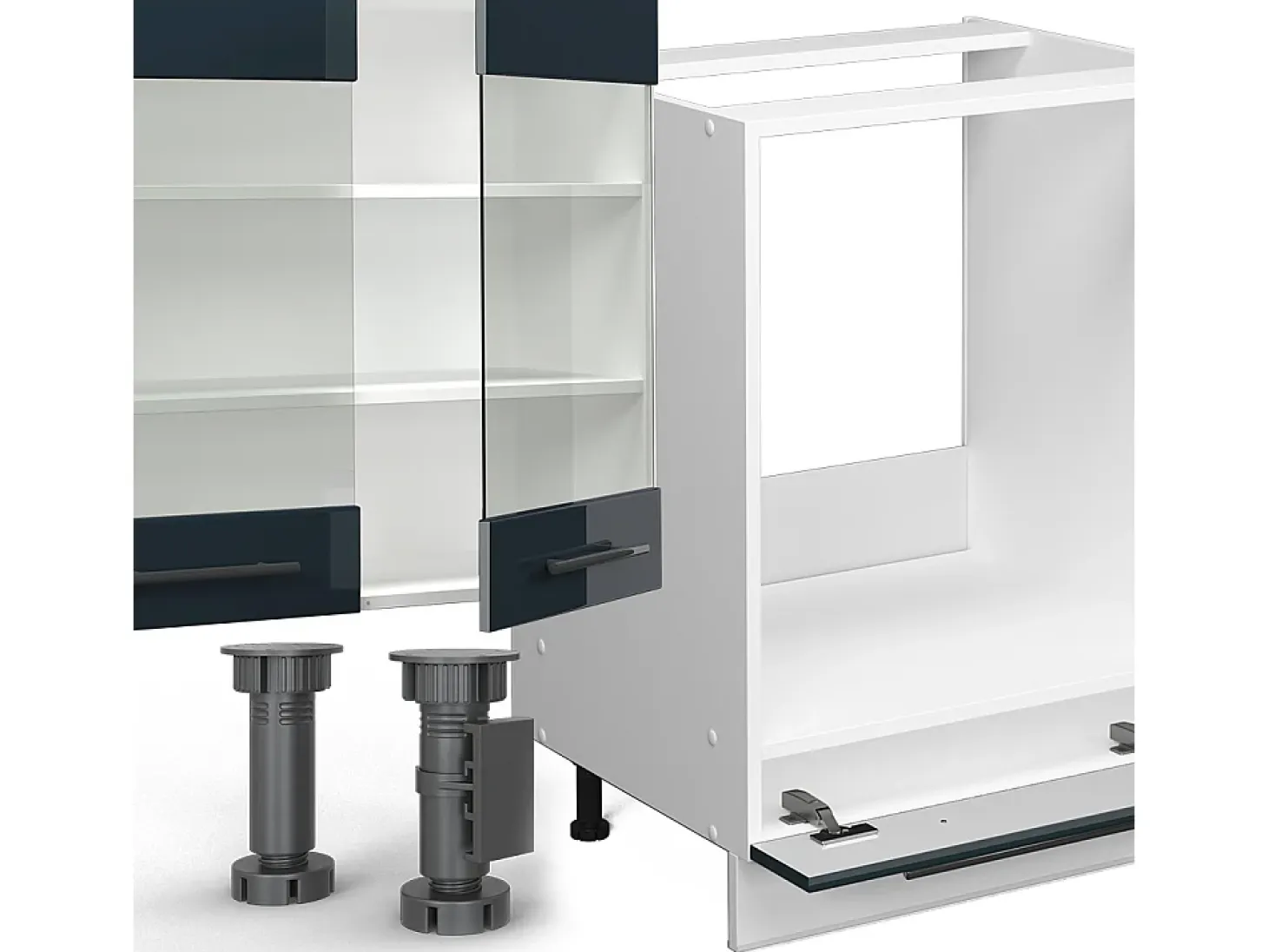 Mueble de cocina azul oscuro alto brillo/blanco 355x60x81.6 fame-line