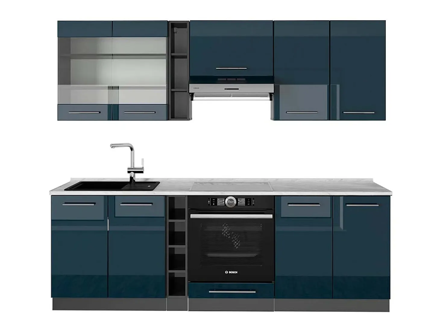 Mueble de cocina azul oscuro alto brillo/antracita 235x60x81.6 fame-line