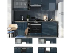 Mueble de cocina azul oscuro alto brillo/antracita 235x60x81.6 fame-line